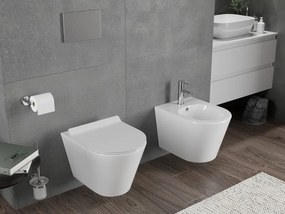 Mexen Rico, závesná WC misa 490x360x370 mm, Rimless Tornádo + WC sedadlo z duroplastu, biela lesklá, 30720100T