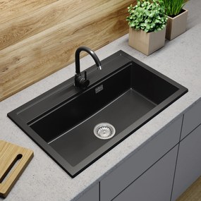 Gamma Advance, 1-komorový granitový drez 805x505x210 mm, čierna, GMA-ZLE000120