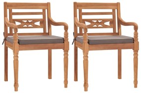 Batavia stoličky 2 ks s tmavosivými vankúšmi masívne tíkové drevo 316029