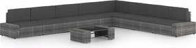 vidaXL 9-dielna záhradná sedacia súprava s podložkami polyratan sivá