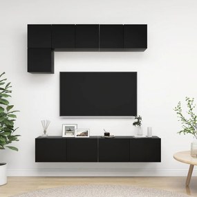 5-dielna súprava TV skriniek čierna drevotrieska