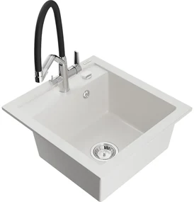 Mexen Vito, 1-komorový granitový drez 520x490x210 mm, drezová batéria Duo, biela, 6503-20-671701-07