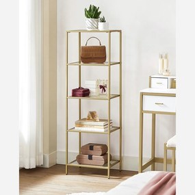 Stojanová polica VASAGLE LGT029A01 – zlatý rám a 5 sklenených políc