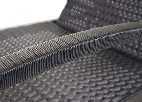 Set 2 záhradných lehátok HWC-E27, polyratan, čierne vankúše - tmavo sivá