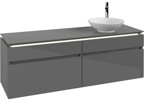 VILLEROY &amp; BOCH Legato závesná skrinka pod umývadlo na dosku (umývadlo vpravo), 4 zásuvky, s LED osvetlením, 1600 x 500 x 550 mm, Glossy Grey, B598L0FP