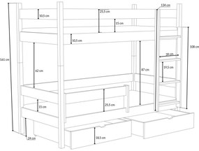 Detská poschodová posteľ z masívu borovice LEGEND so šuplíkmi - 200x90 cm - PRÍRODNÁ BOROVICA