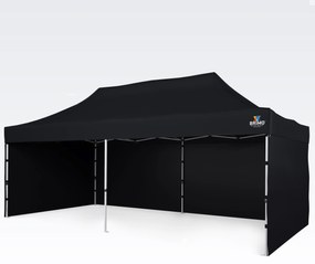 BRIMO Párty stan 3x6 m Nožnicový (3 steny) - Oceľová Konštrukcia a Plachta 330g/m² - s 3 stenami - Čierna 11