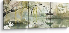 Obraz - Čínske jazero (s hodinami) (90x30 cm)