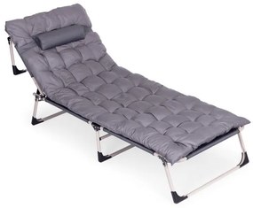 Polohovateľné skladacie lehátko s poduškou sivej farby