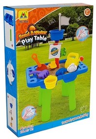 LEAN TOYS Stolík s pieskoviskom + formičky, lopatky, krhla