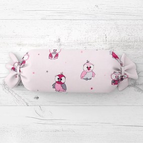 Biante Detský vankúš valec bonbon Sandra SA-726 Ružové sovičky na bledo ružovom 15x80 cm
