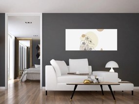 Obraz - Béžové kvety s motýľom N⁰4 (120x50 cm)