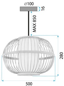 Toolight Natural, závesné stropné svietidlo 50cm 1xE27 APP1632-1CP, prírodná hnedá-biela, OSW-05144