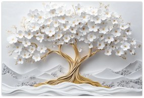 Obraz – 3D elegantný strom života plný kvetov (90x60 cm)