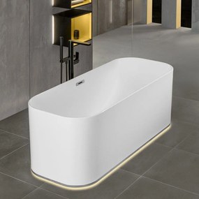 VILLEROY &amp; BOCH Finion voľne stojaca vaňa z materiálu Quaryl (bez spoja medzi panelom a vaňou), odtok v strede, 1700 x 700 x 633 mm, lišta Design, funkcia Emotion, Chrome, biela alpská, UBQ177FIN7A100V101