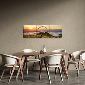 Obraz hory pri západe slnka (s hodinami) (90x30 cm)