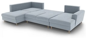 Svetlomodrá zamatová rozkladacia/s úložným priestorom rohová pohovka (ľavý roh/do "U") Kyoto – Cosmopolitan Design