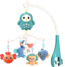 LEAN Toys Kolotoč do detskej postieľky s diaľkovým ovládaním uspávanky zvuky modrý