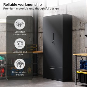 Modulárna kovová multifunkčná skriňa s dvoma zásuvkami čierna MEGAN 1950 x 900 x 400 mm