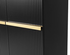 Vysoká komoda Nicole 100 cm s dvoma dverami a ryhovaným čelom - čierny mat / zlaté nožičky