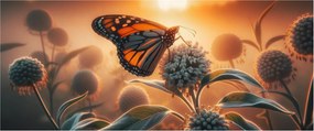 Obraz – Motýľ v zapadajúcom slnku (120x50 cm)