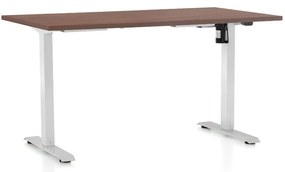 Výškovo nastaviteľný stôl OfficeTech A, 140 x 80 cm, biela podnož, orech