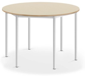 Stôl SONITUS, kruh, Ø1200x760 mm, HPL - breza, biela