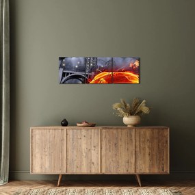 Obraz plamenného autá (s hodinami) (90x30 cm)