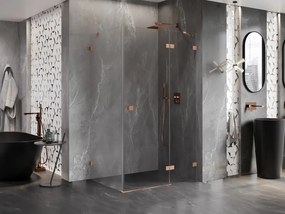 Mexen Lunar, pravostranný výklopný sprchový kút 70 x 90 cm, 8mm číre sklo, medený matný profil, 834-070-090-65-00-P