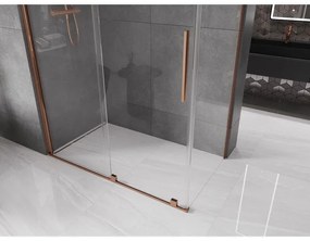 Mexen Velar, sprchový kút s posuvnými dverami 150(dvere) x 90(stena) cm, 8mm číre sklo, ružové zlato, 871-150-090-01-60