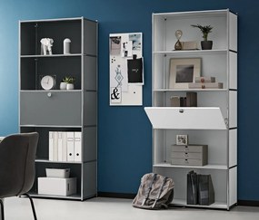 Vysoký kovový regál »CN3« s výklopnou priehradkou, biely