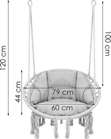 Springos Bocianie hniezdo so strapcami – závesné kreslo s vankúšom sivé SPR0045