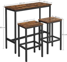 Barový stôl s barovými stoličkami, rustikálny hnedý