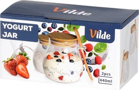 VILDE Sada 2ks pohárov na jogurt / dezert s bambusovým viečkom a lyžicou, 2x440ml