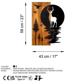Nástenná dekorácia 43x58 cm jeleň a mesiac drevo/kov