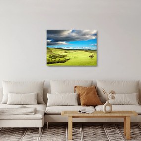 Sklenený obraz - Zelená krajina s pahorkami (70x50 cm)
