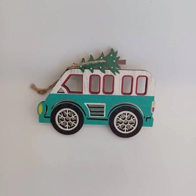 DECOLED Ozdoba, autobus, 12 x 9,5 cm, drevená