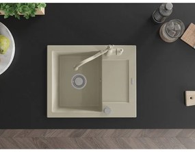 Mexen Enzo, granitový drez 576x465x174 mm, 1-komorový a drezová batéria Carla, béžová, 6506-69-670700-69