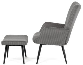 Relaxačné kreslo ušiak s taburetom ROYAL — kov, menčester, sivá