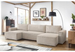 Béžová menčestrová rozkladacia rohová pohovka do "U" Nihad – Bobochic Paris