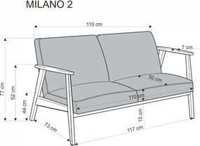 Dvojmiestna pohovka MILANO z masívu 120 cm popolavo sivá