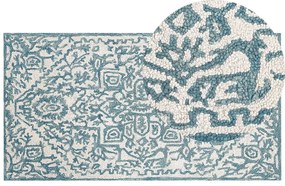 Vlnený koberec 80 x 150 cm biela/modrá AHMETLI Beliani