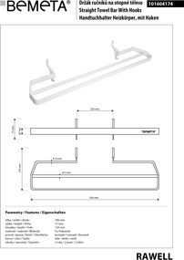 Bemeta Design RAWELL: Držiak uterákov na vykurovacie teleso 320 mm, biela - 101604174