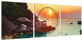 Obraz nádhernej pláže (s hodinami) (90x30 cm)