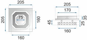Stropné LED krištáľové svietidlo PLATON single square - 8W
