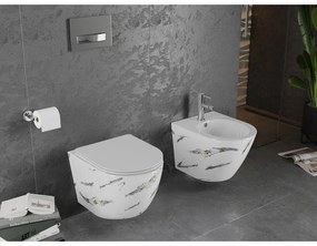 Mexen Lena, závesná WC misa Rimless s duroplastovým sedátkom s pomalým zatváraním, imitácia mramoru-biely kameň, 30224091