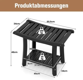 Vodeodolná sprchová lavica/stolička so zakriveným sedákom, 60,5 x 34 x 48 cm, čierna