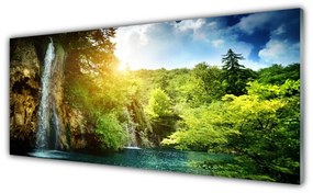 Obraz na akrylátovom skle Vodopád stromy príroda 125x50 cm