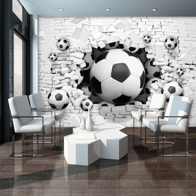 Fototapeta - 3D futbaly v brickwall (254x184 cm)