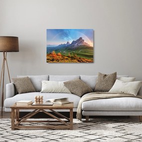 Sklenený obraz dúhy nad skaliskami (70x50 cm)